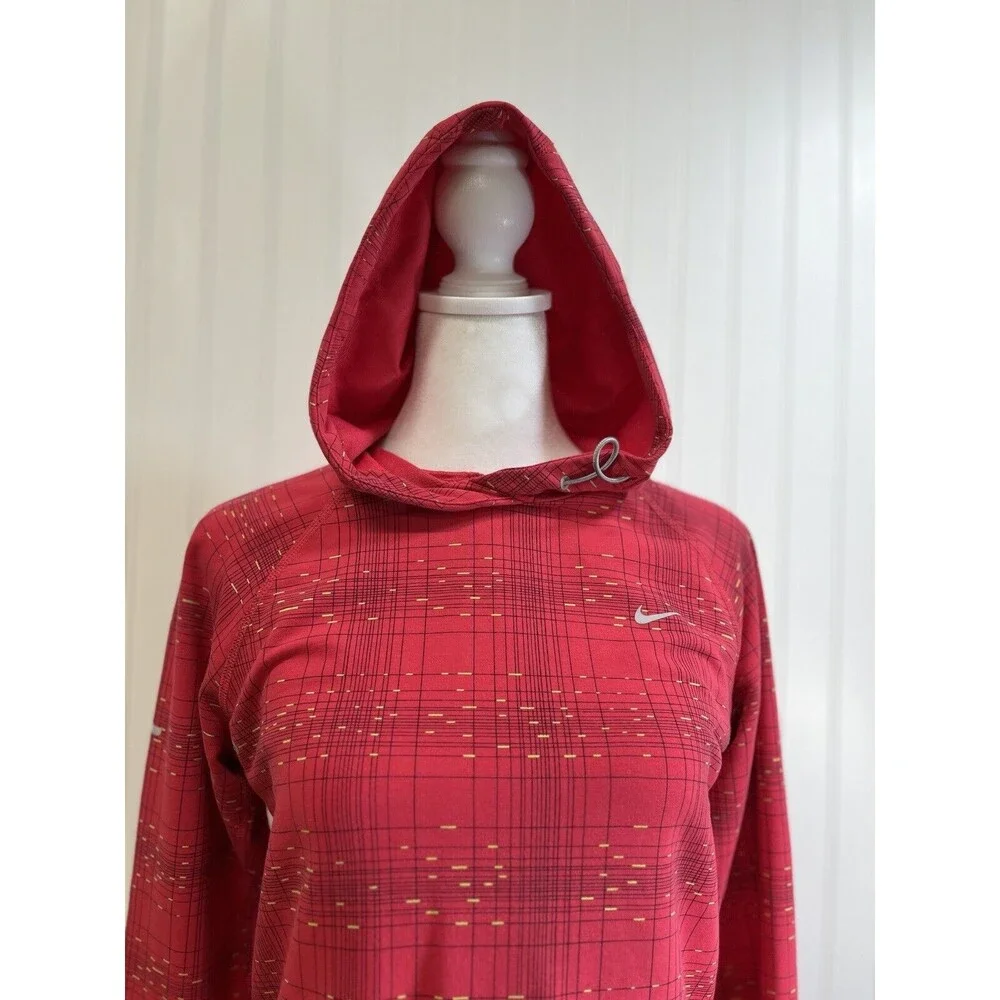 Womens Nike Dry Fit Hooded Pullover Athletic Jacket Hot pink Techno Print.Sz Med